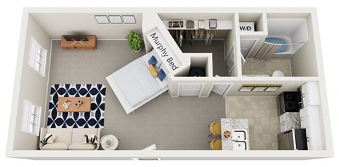 the living room of our one bedroom apartment is spacious and has an open floor plan